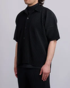 Outlet HOMME PLISSÉ ISSEY MIYAKE Pleats April Short Sleeve Button Shirt Black