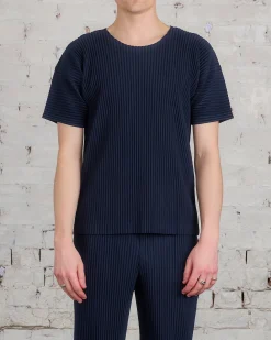 Online HOMME PLISSÉ ISSEY MIYAKE Issey Miyake Homme Plisse Basics Crew T-Shirt Navy