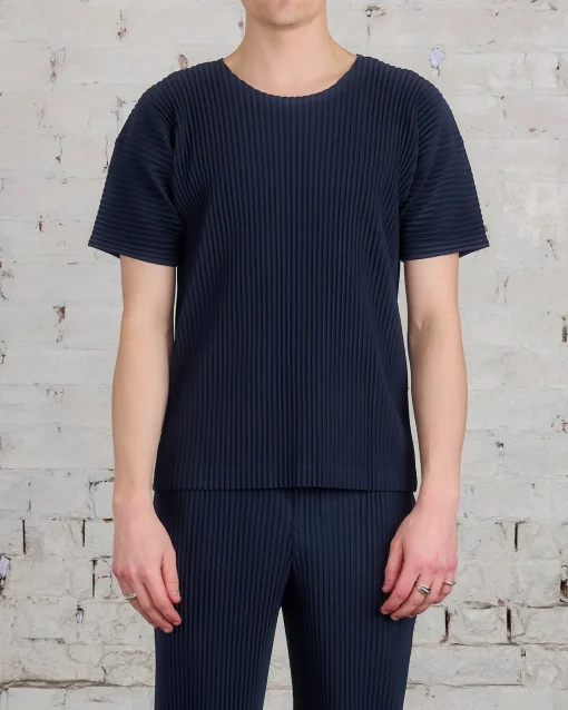 Online HOMME PLISSÉ ISSEY MIYAKE Issey Miyake Homme Plisse Basics Crew T-Shirt Navy