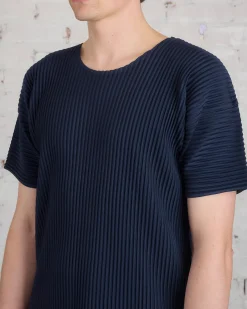 Online HOMME PLISSÉ ISSEY MIYAKE Issey Miyake Homme Plisse Basics Crew T-Shirt Navy