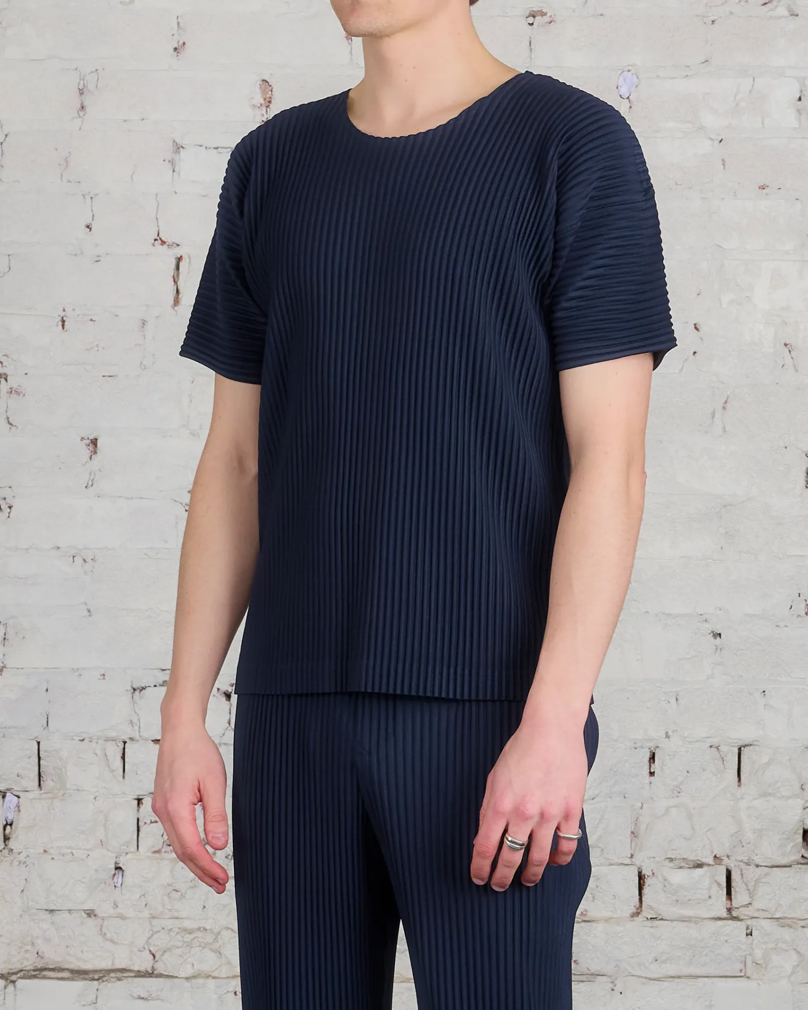 Online HOMME PLISSÉ ISSEY MIYAKE Issey Miyake Homme Plisse Basics Crew T-Shirt Navy