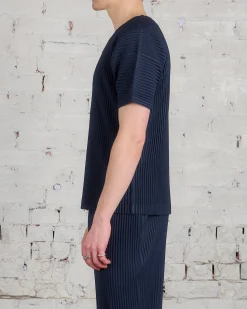 Online HOMME PLISSÉ ISSEY MIYAKE Issey Miyake Homme Plisse Basics Crew T-Shirt Navy