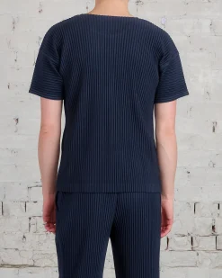 Online HOMME PLISSÉ ISSEY MIYAKE Issey Miyake Homme Plisse Basics Crew T-Shirt Navy