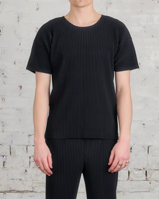 Fashion HOMME PLISSÉ ISSEY MIYAKE Issey Miyake Homme Plisse Basics Crew T-Shirt Black