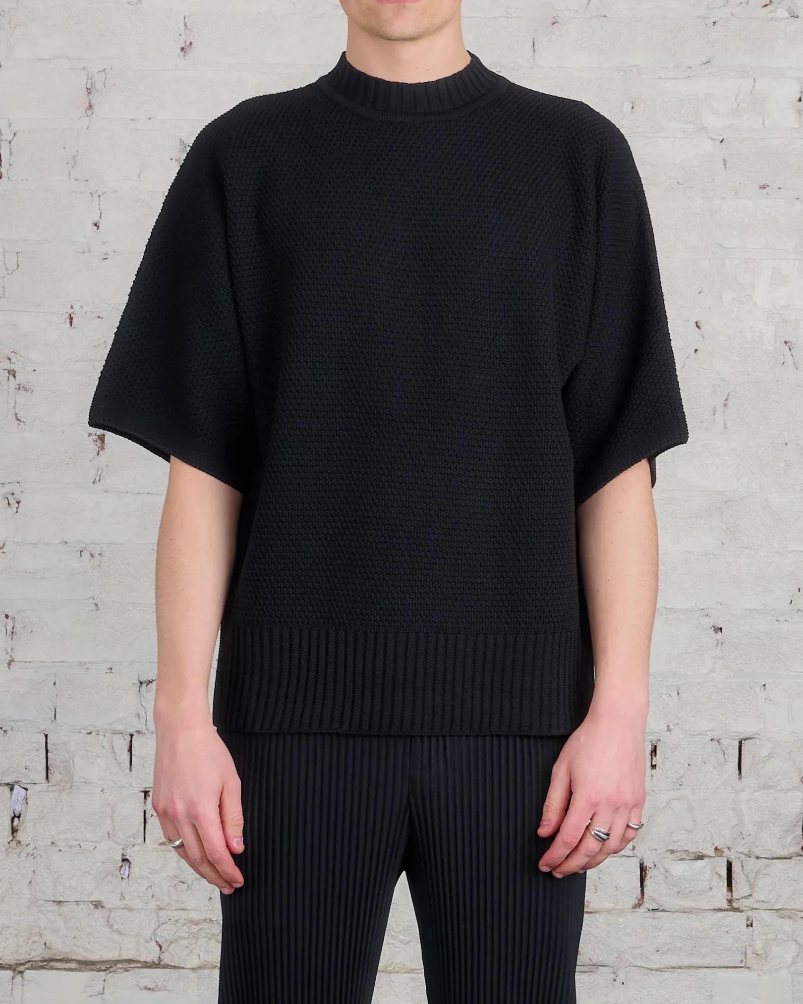 Hot HOMME PLISSÉ ISSEY MIYAKE Issey Miyake Homme Plisse Rustic Knit Tee Black