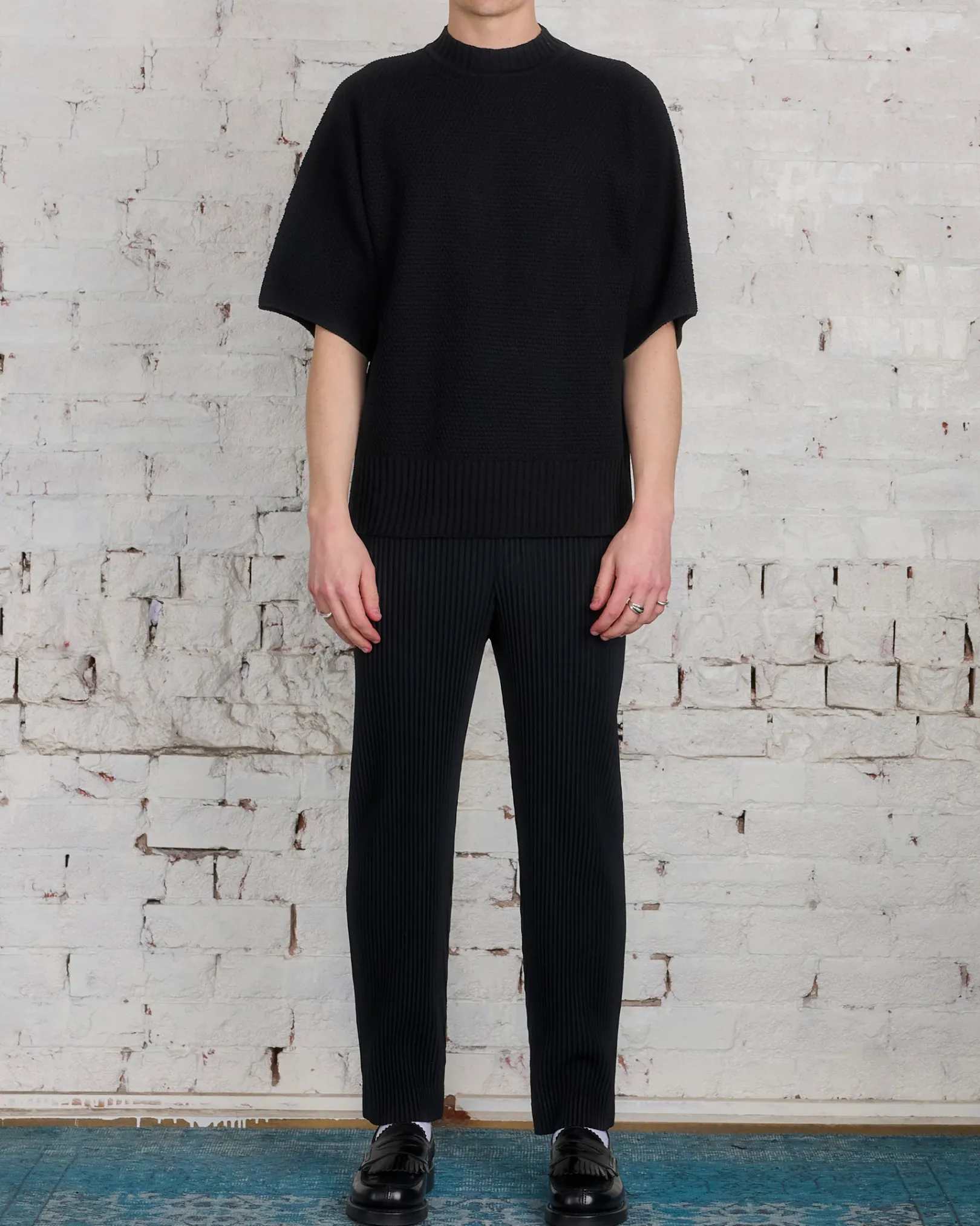 Hot HOMME PLISSÉ ISSEY MIYAKE Issey Miyake Homme Plisse Rustic Knit Tee Black