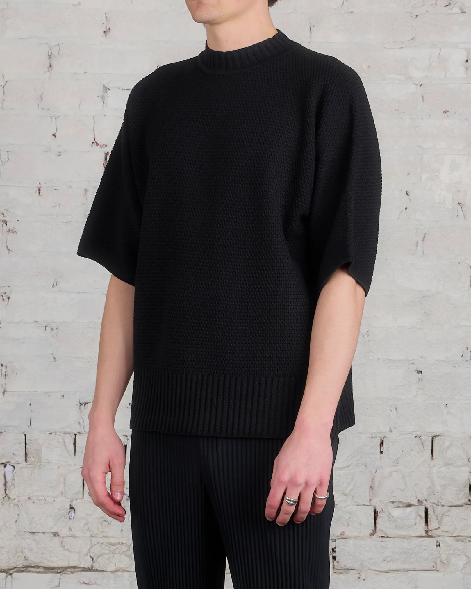 Hot HOMME PLISSÉ ISSEY MIYAKE Issey Miyake Homme Plisse Rustic Knit Tee Black