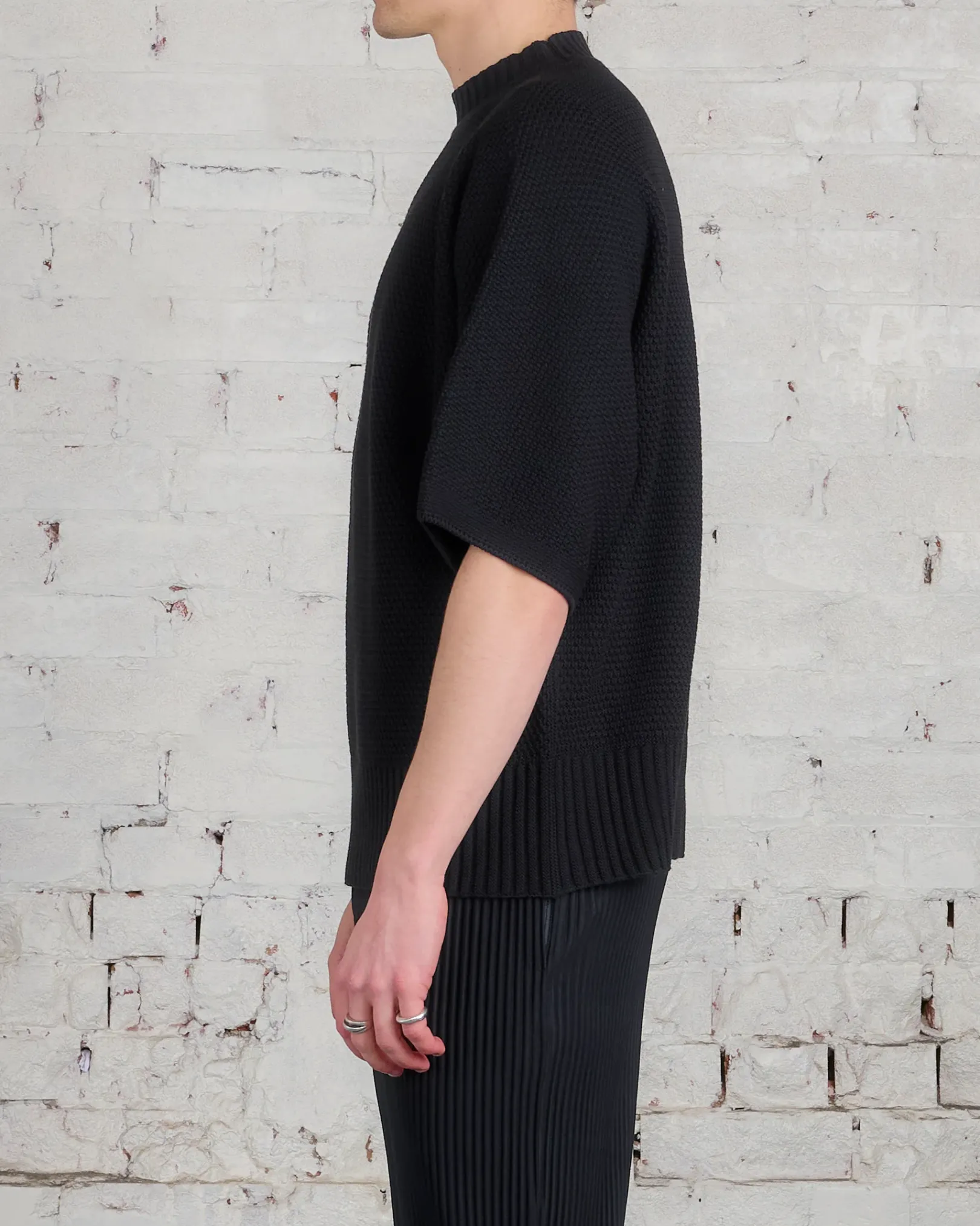 Hot HOMME PLISSÉ ISSEY MIYAKE Issey Miyake Homme Plisse Rustic Knit Tee Black