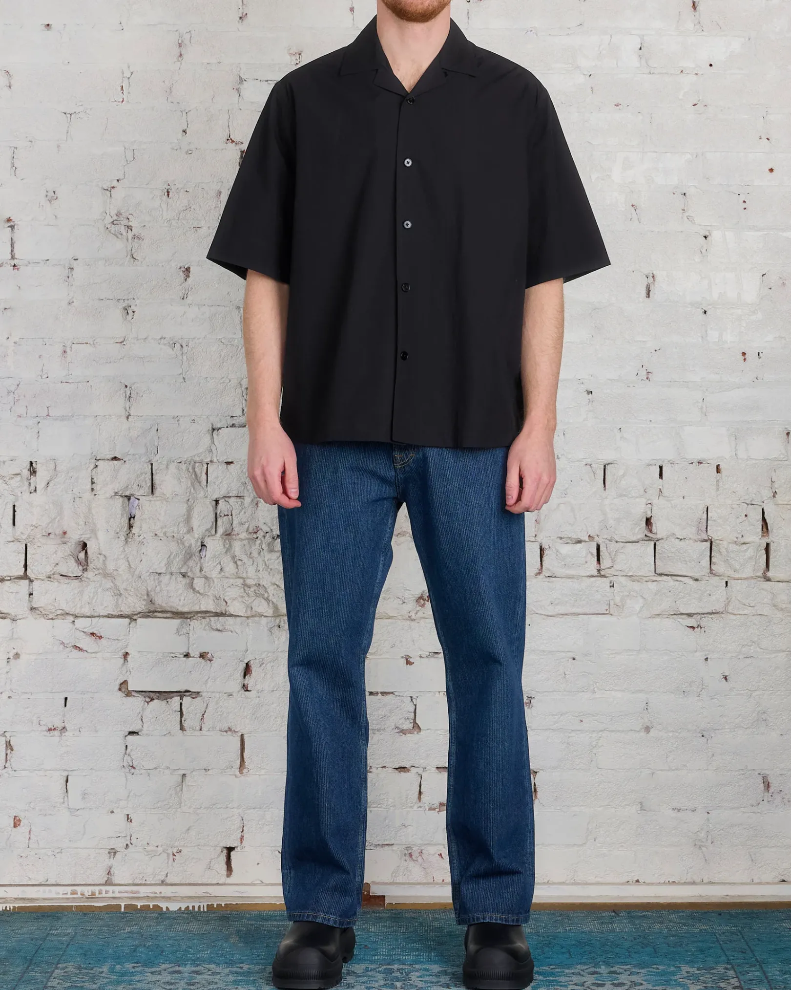 New Jil Sander+ Poplin Camp Button Shirt Black