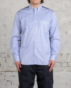 Sale Junya Watanabe MAN Stripe x Ripstop Button Shirt Navy