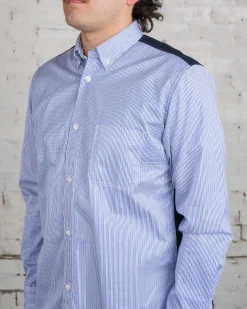 Sale Junya Watanabe MAN Stripe x Ripstop Button Shirt Navy