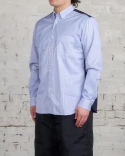 Sale Junya Watanabe MAN Stripe x Ripstop Button Shirt Navy