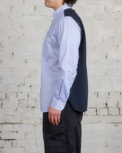 Sale Junya Watanabe MAN Stripe x Ripstop Button Shirt Navy