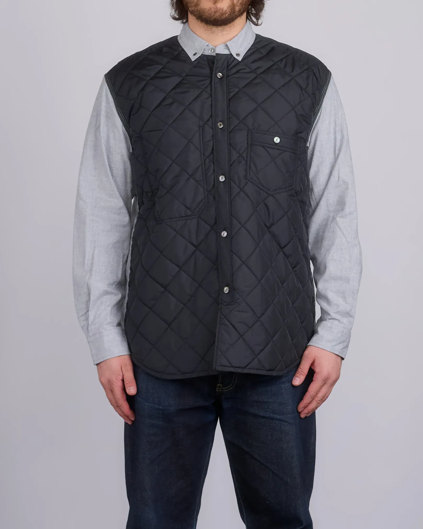 Clearance Junya Watanabe MAN Juyna Watanabe MAN Quilted Poly x Flannel Button Shirt Black Grey