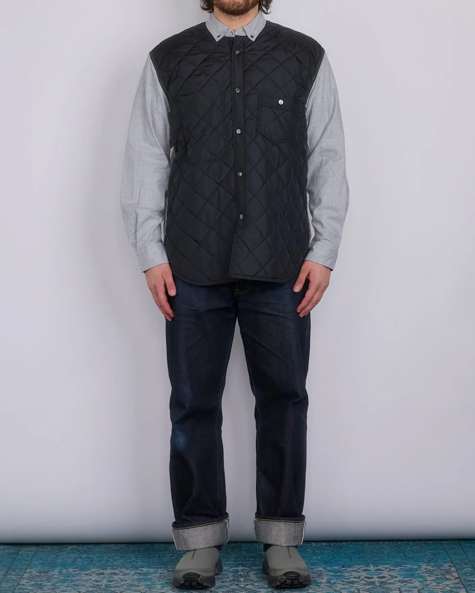 Clearance Junya Watanabe MAN Juyna Watanabe MAN Quilted Poly x Flannel Button Shirt Black Grey