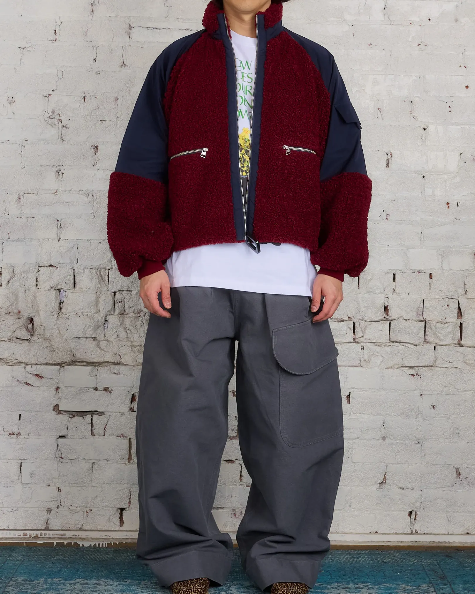 Fashion JW Anderson Colour Block Track Top Burgundy Black