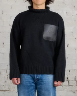 Fashion JW Anderson Leather Patch Pocket Turtleneck Sweater Black