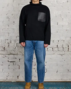 Fashion JW Anderson Leather Patch Pocket Turtleneck Sweater Black