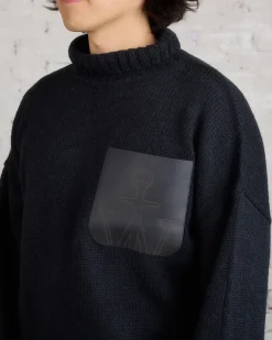 Fashion JW Anderson Leather Patch Pocket Turtleneck Sweater Black