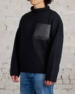 Fashion JW Anderson Leather Patch Pocket Turtleneck Sweater Black