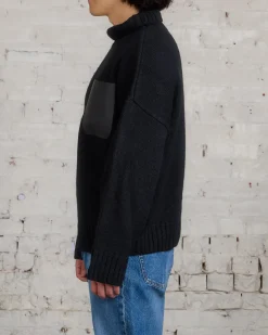 Fashion JW Anderson Leather Patch Pocket Turtleneck Sweater Black