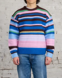 New JW Anderson Multi-Stripe Crewneck Sweater Blue