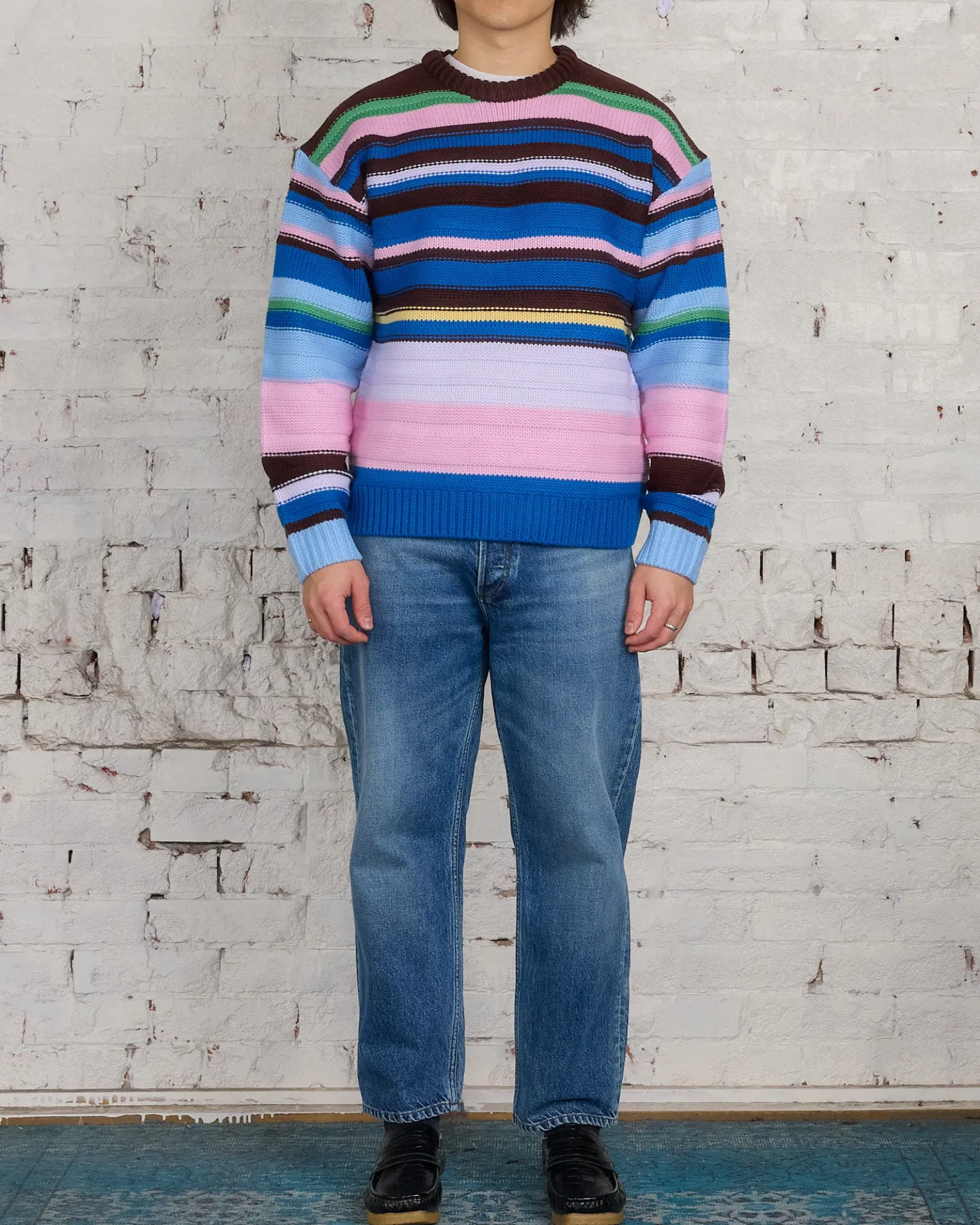 New JW Anderson Multi-Stripe Crewneck Sweater Blue