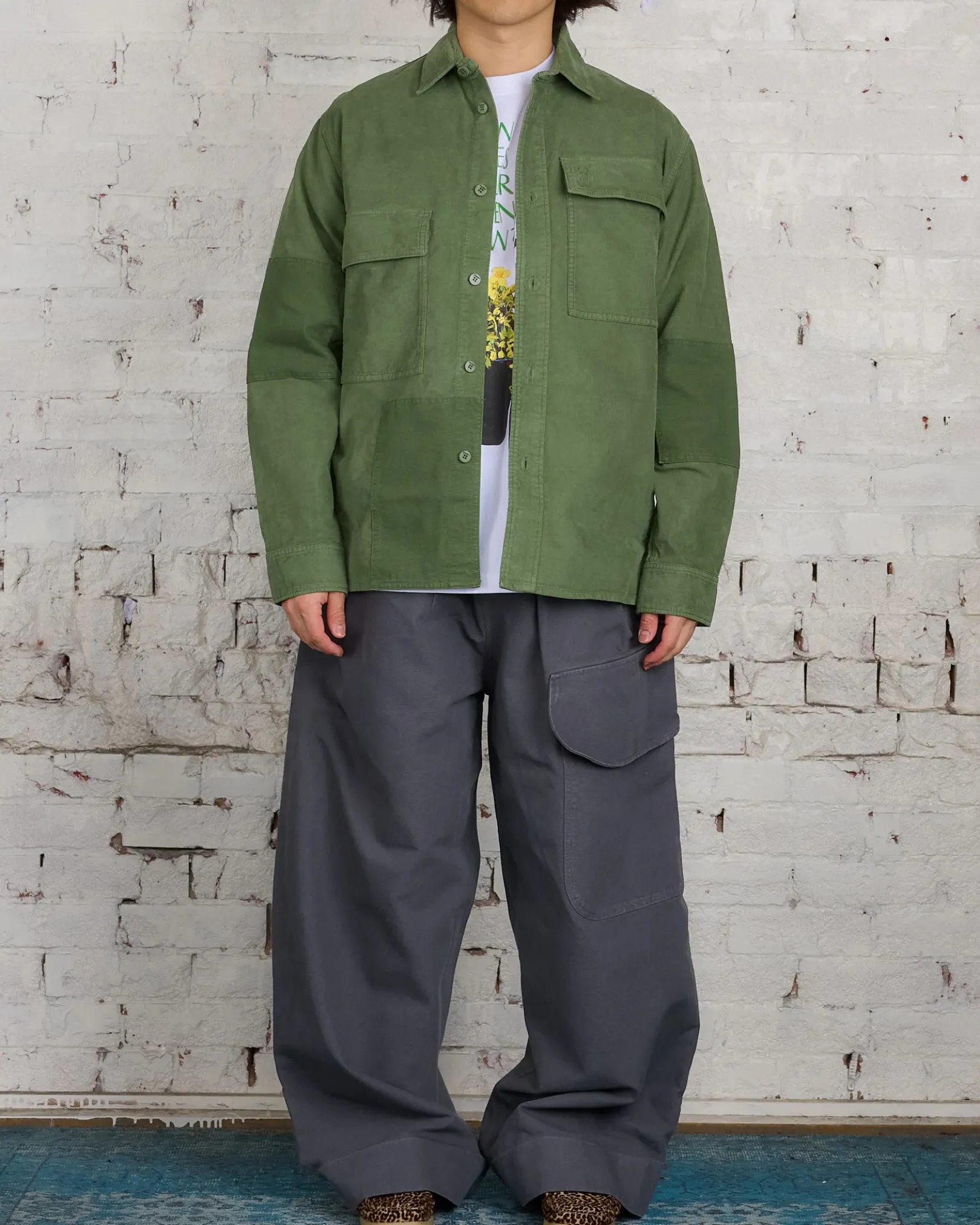 Sale JW Anderson Patchwork Corduroy Overshirt Dark Green