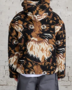 Best JW Anderson Zip Front Hooded Cat Fleece Jacket Brown