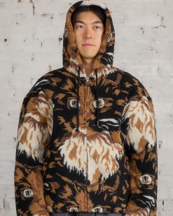 Best JW Anderson Zip Front Hooded Cat Fleece Jacket Brown