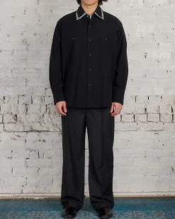 Online Lemaire Crepe Cotton Embroidered Collar Shirt Black