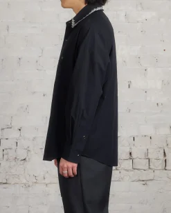 Online Lemaire Crepe Cotton Embroidered Collar Shirt Black