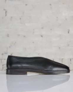 New Lemaire Flat Piped Slipper Loafer Nappa Leather Black