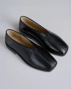 New Lemaire Flat Piped Slipper Loafer Nappa Leather Black