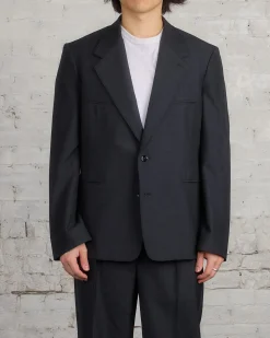 New Lemaire Tailored SB Blazer Tropical Wool Jacket Caviar