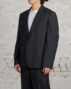 New Lemaire Tailored SB Blazer Tropical Wool Jacket Caviar