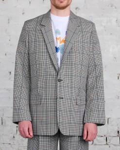 Discount Marni Runway Raw Cut Side Blazer Blue-Black Plaid