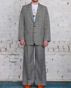 Discount Marni Runway Raw Cut Side Blazer Blue-Black Plaid