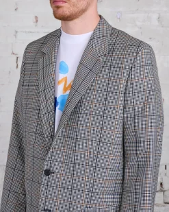 Discount Marni Runway Raw Cut Side Blazer Blue-Black Plaid