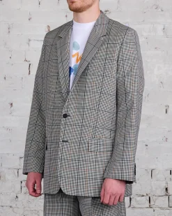 Discount Marni Runway Raw Cut Side Blazer Blue-Black Plaid