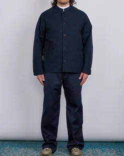Clearance nanamica Band Collar Weather Cloth Jacket Navy