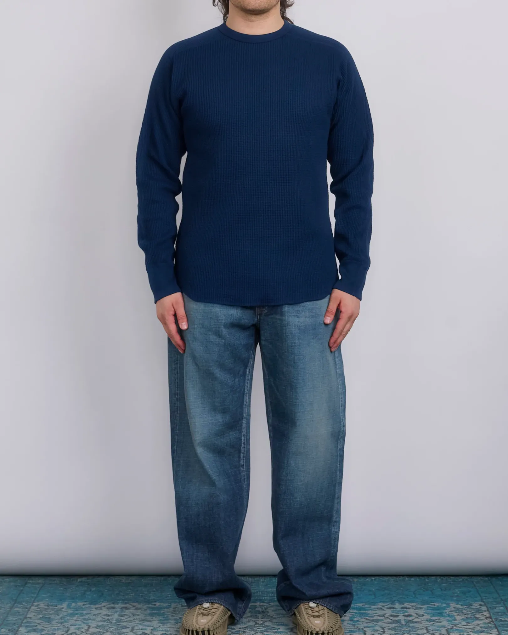 Clearance nanamica Crewneck Thermal Sweatshirt Navy