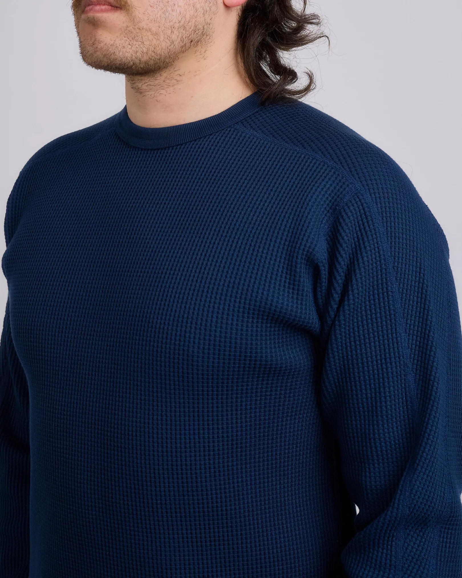 Clearance nanamica Crewneck Thermal Sweatshirt Navy