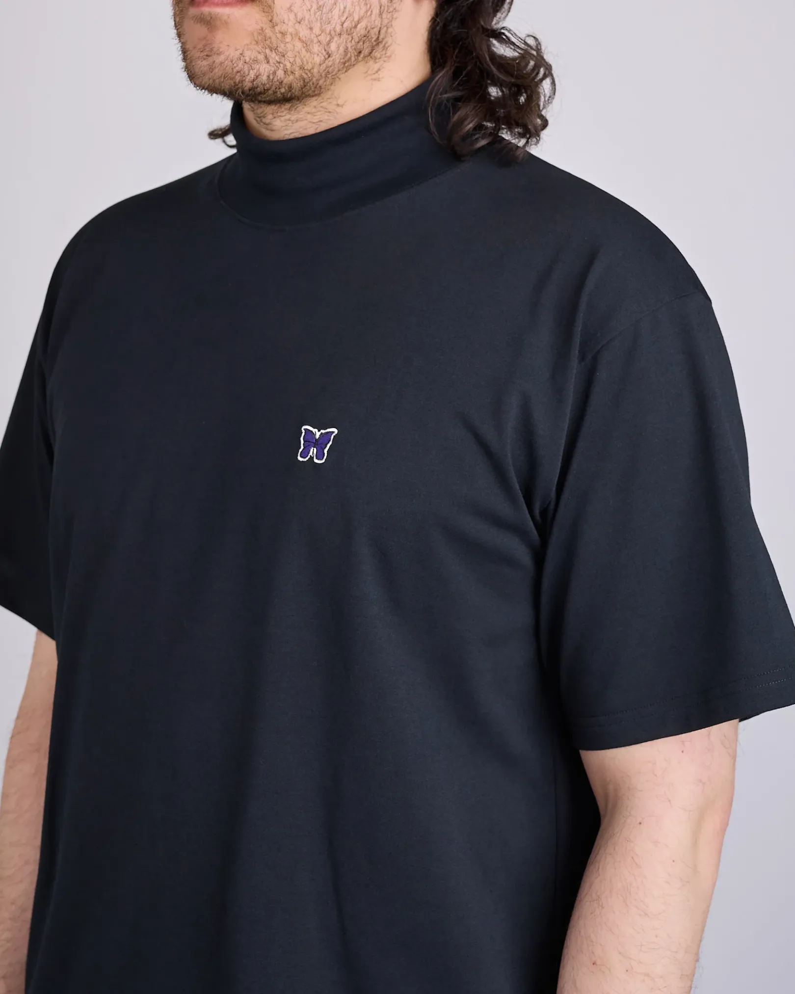 Clearance Needles Mock Neck T-Shirt Poly Jersey Black