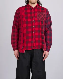 Clearance Needles Rebuild Flannel Button Shirt 7-Cuts Red Overdye
