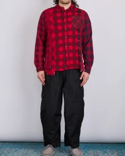 Clearance Needles Rebuild Flannel Button Shirt 7-Cuts Red Overdye