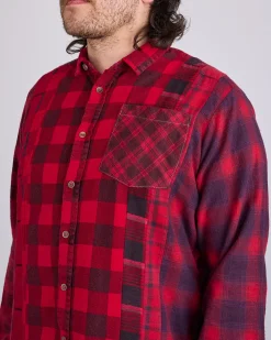 Clearance Needles Rebuild Flannel Button Shirt 7-Cuts Red Overdye