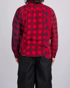 Clearance Needles Rebuild Flannel Button Shirt 7-Cuts Red Overdye