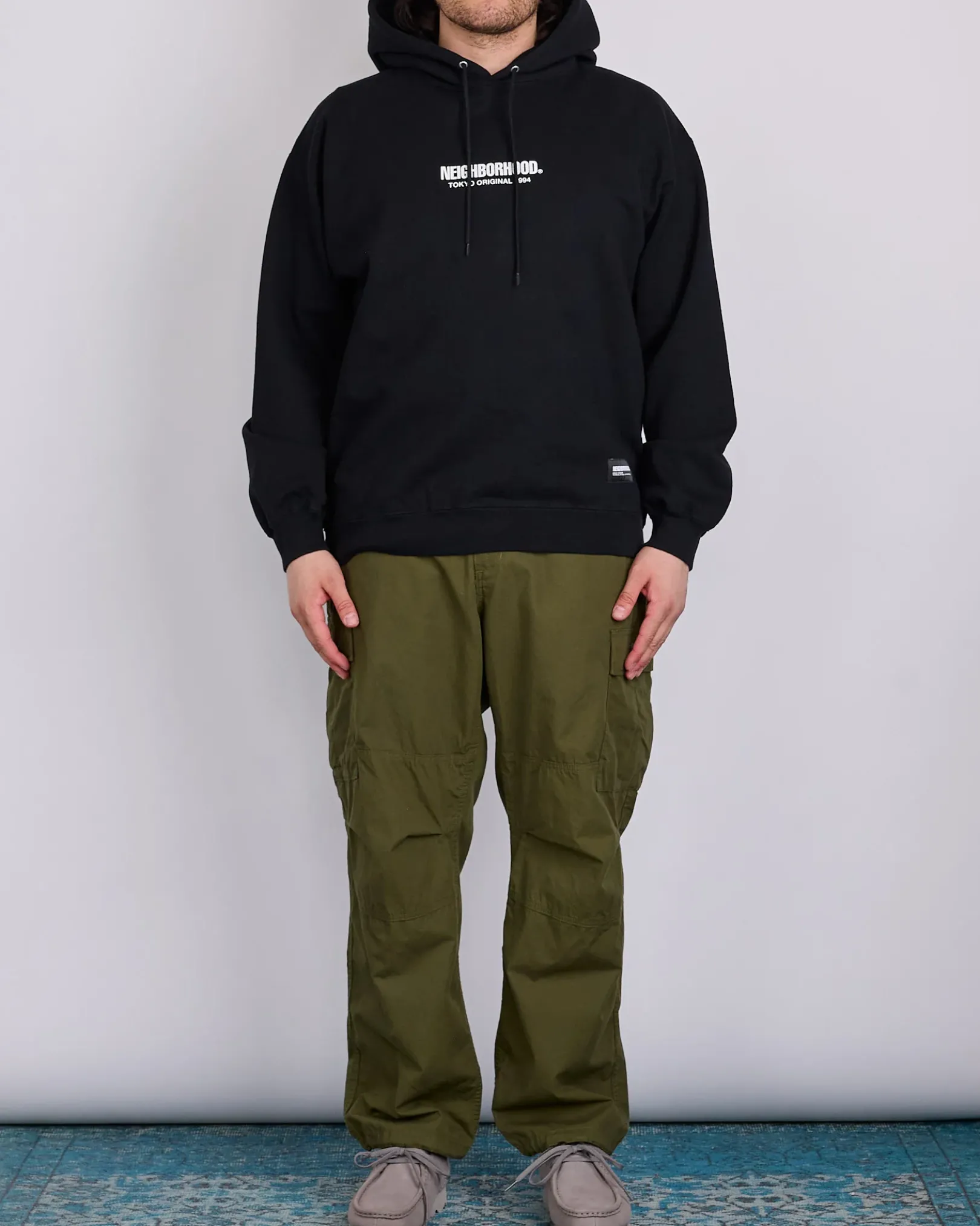 Fashion Neighborhood Solid Sweat Hoodie Black