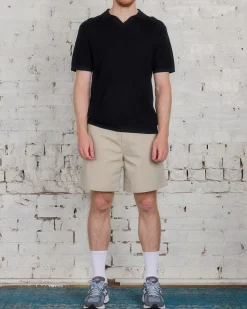 Outlet Reigning Champ Knit Cotton Linen Victor Polo Shirt Black